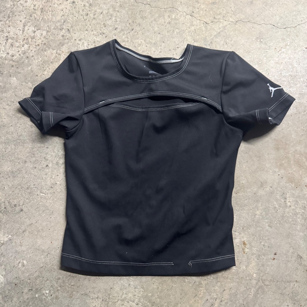 Nike Jordan Women's Black Cutout Short Sleeve Crop Top S/XS Athletic Sporty